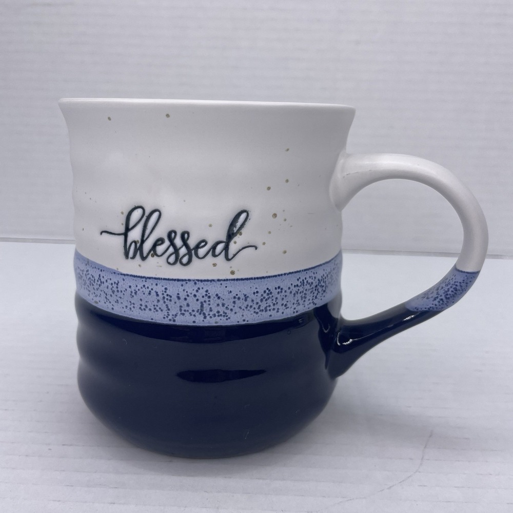 Dowan Dining Coffee Mug BLESSED 18 oz Blue Farmhouse Cottage Country